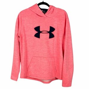 Under Armour Sporty Athleisure Long Sleeve Pocket Hoodie Large Navy Logo Pink